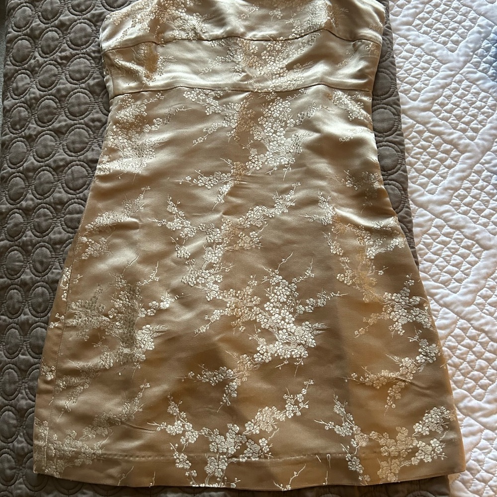 Realisation Par Strapless Gold Floral Dress